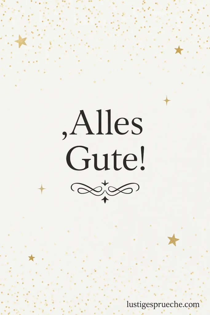 Kurze Glückwünsche zum Geburtstag – minimalistisches Geburtstagsbild mit goldenem Konfetti und elegantem Schriftzug „Alles Gute!“.